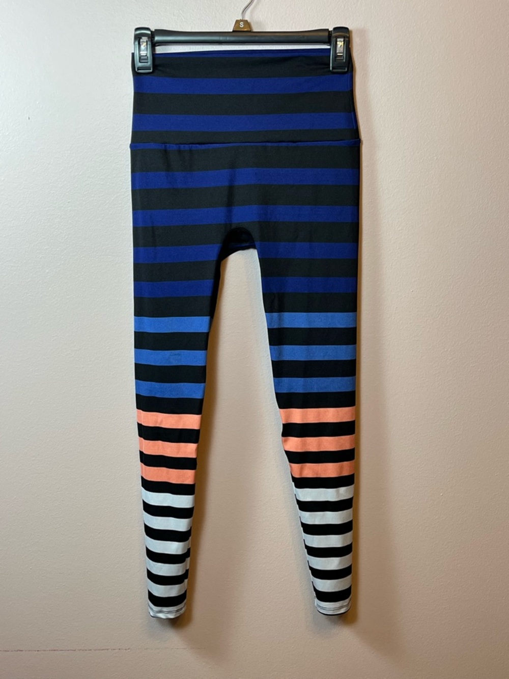 K-DEER Navy, Black, Coral & White Striped Sneaker Length Leggings